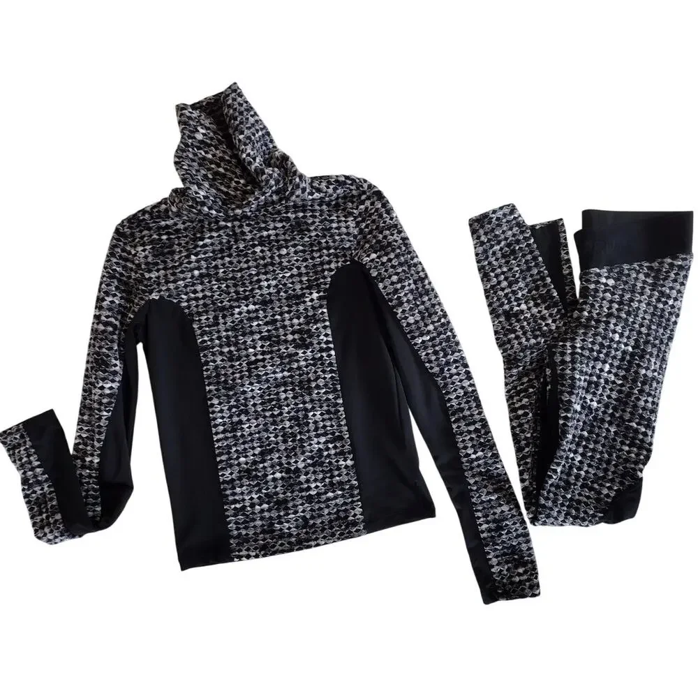 Nike Pro Hyperwarm Black & White Funnel-Neck Pullover & Leggings Set Women's XS